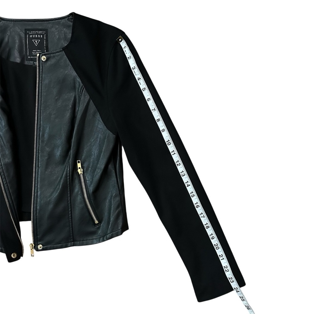 Guess Black Faux Leather Waist-Length Jacket Size Medium - Picture 11 of 12